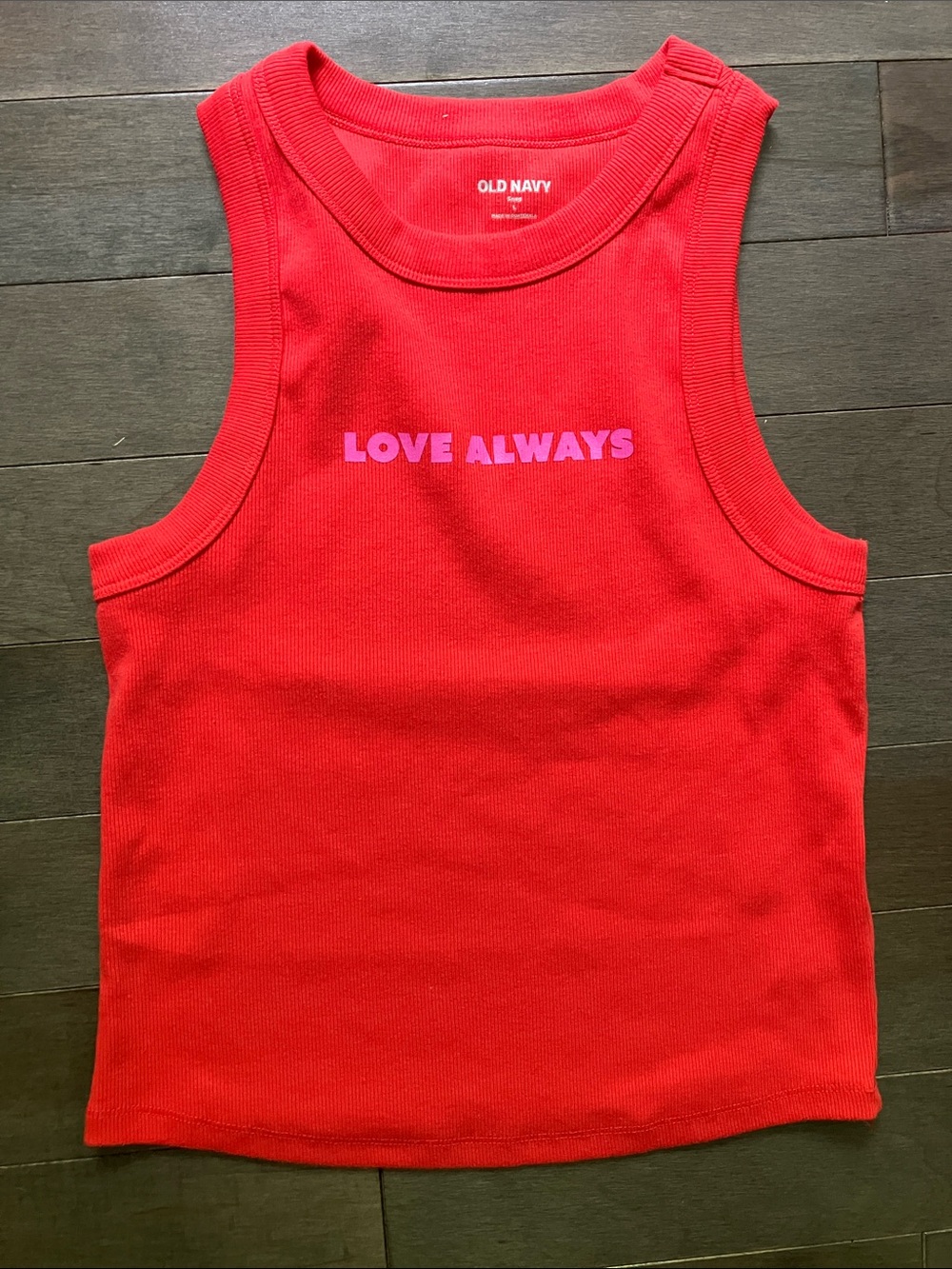 Old Navy Red Tank with Pink "LOVE ALWAYS" Graphic size L